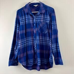 Orvis Shirt Womens Large Blue Plaid Flannel Collared Long Sleeve Button Front
